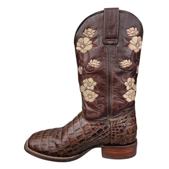 Big Bull Brown Crocadile Embroidered Floral Cowgirl Boots Size 25.5 US 8.5 - Picture 2 of 11